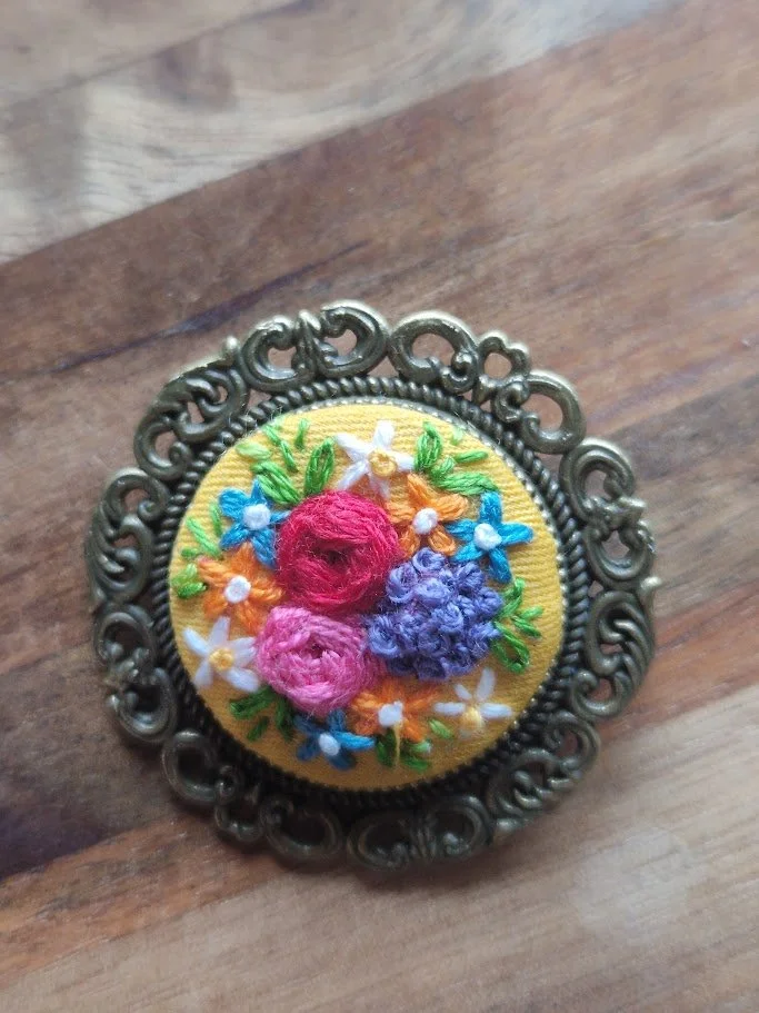 Blooming Elegance: Hand Embroidered Floral Brooch