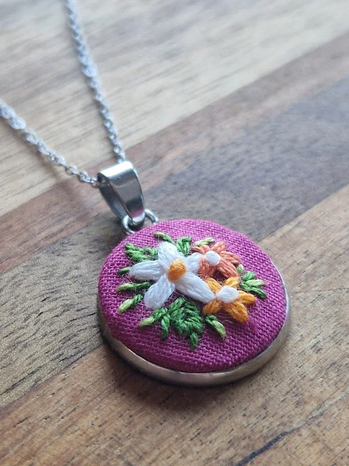 Vibrant Floral Hand-Embroidered Pendant