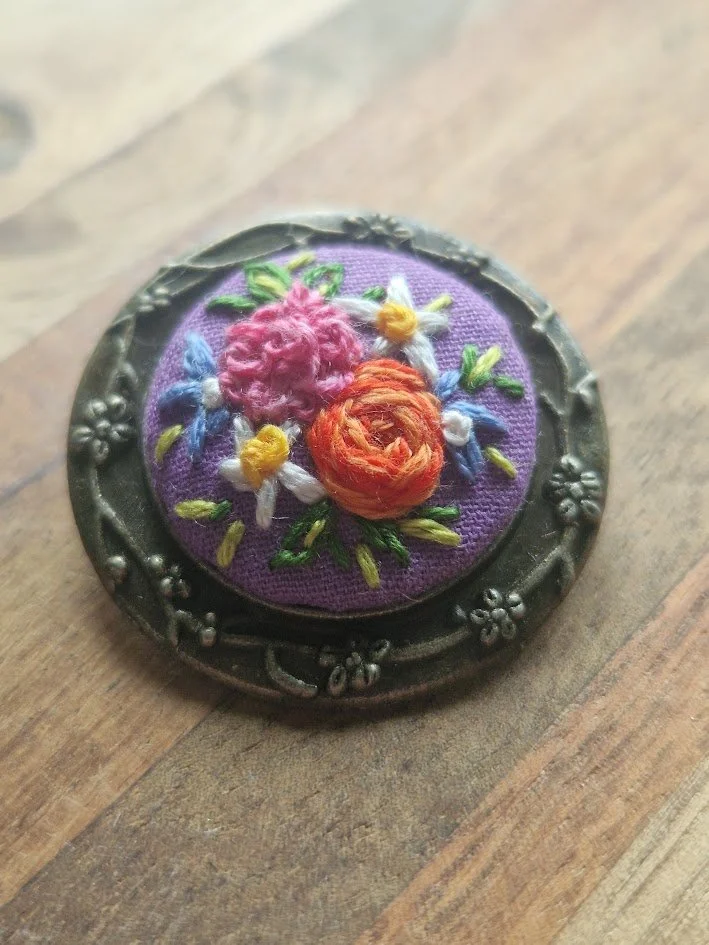 Vibrant Floral Embroidered Brooch