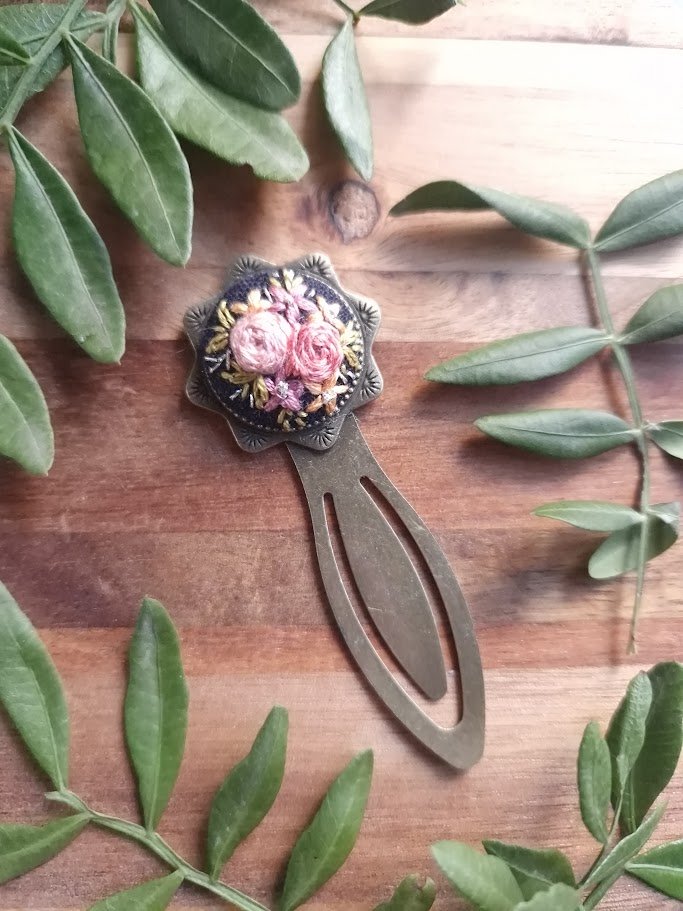 Pink Roses Floral Metal Bookmark