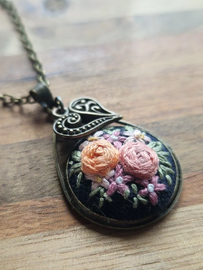 Floral Elegance Hand-Embroidered Pendant