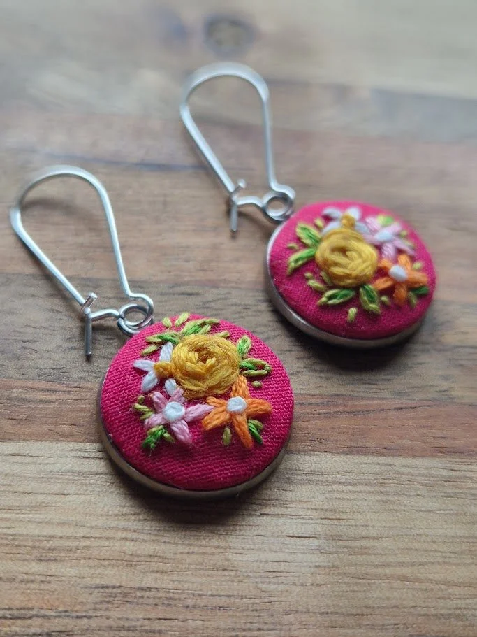 Floral Elegance Hand-Embroidered Earrings