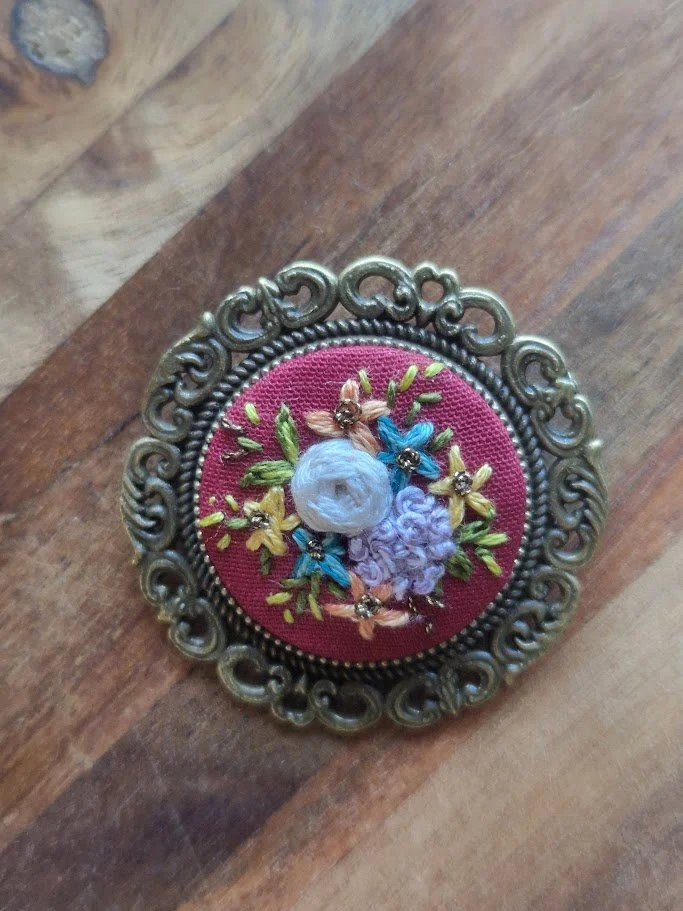 Floral Elegance Hand-Embroidered Brooch
