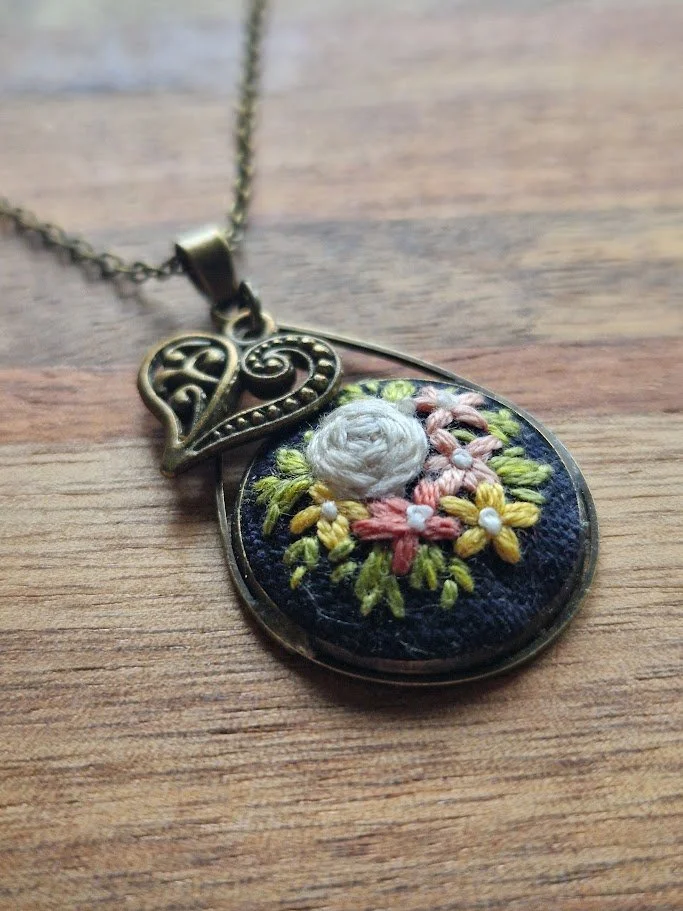 Handcrafted Floral Embroidered Bronze Pendant