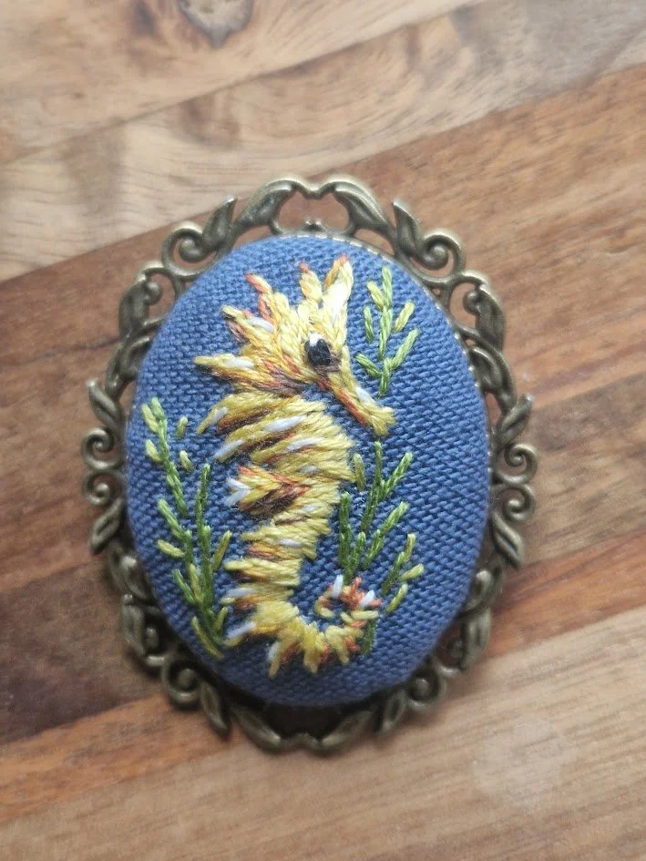 Handcrafted Embroidered Seahorse Brooch