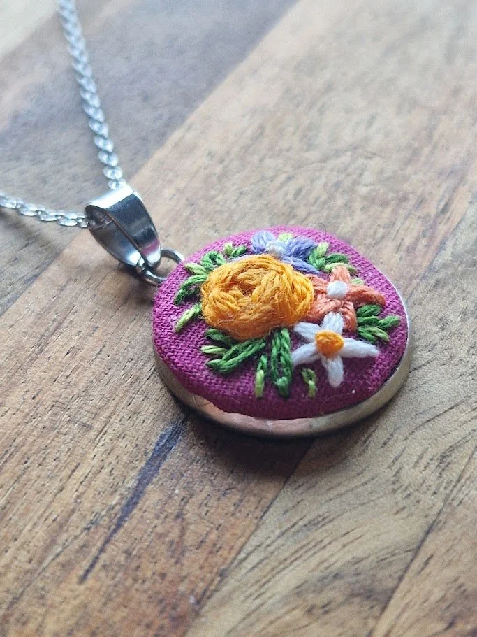Hand Embroidered Floral Pendant