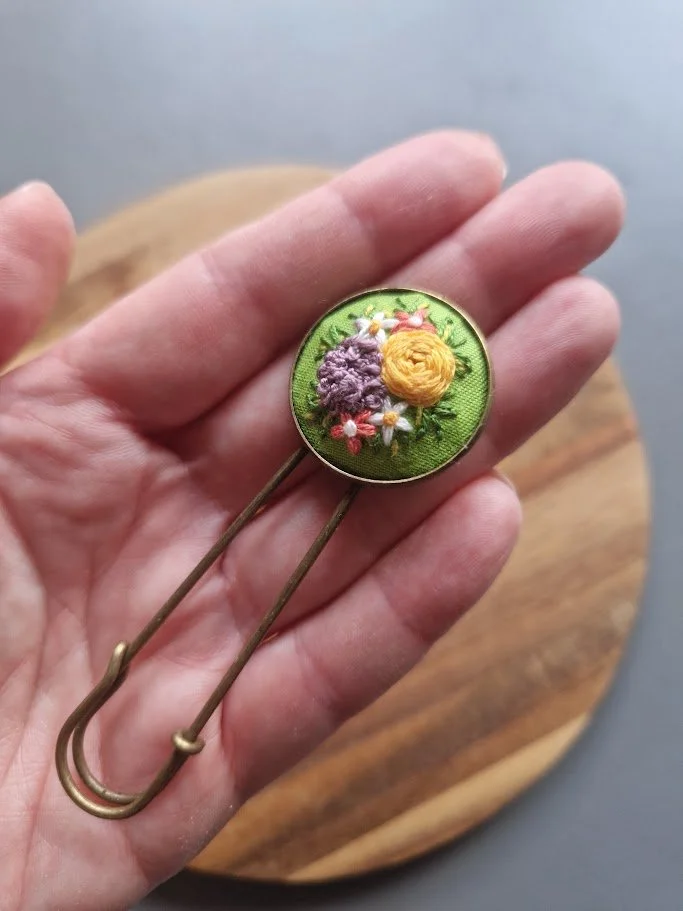 Hand Embroidered Floral Scarf Pin