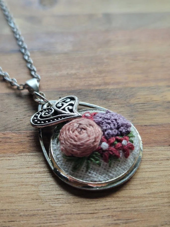 Artisan Embroidered Floral Heart Pendant