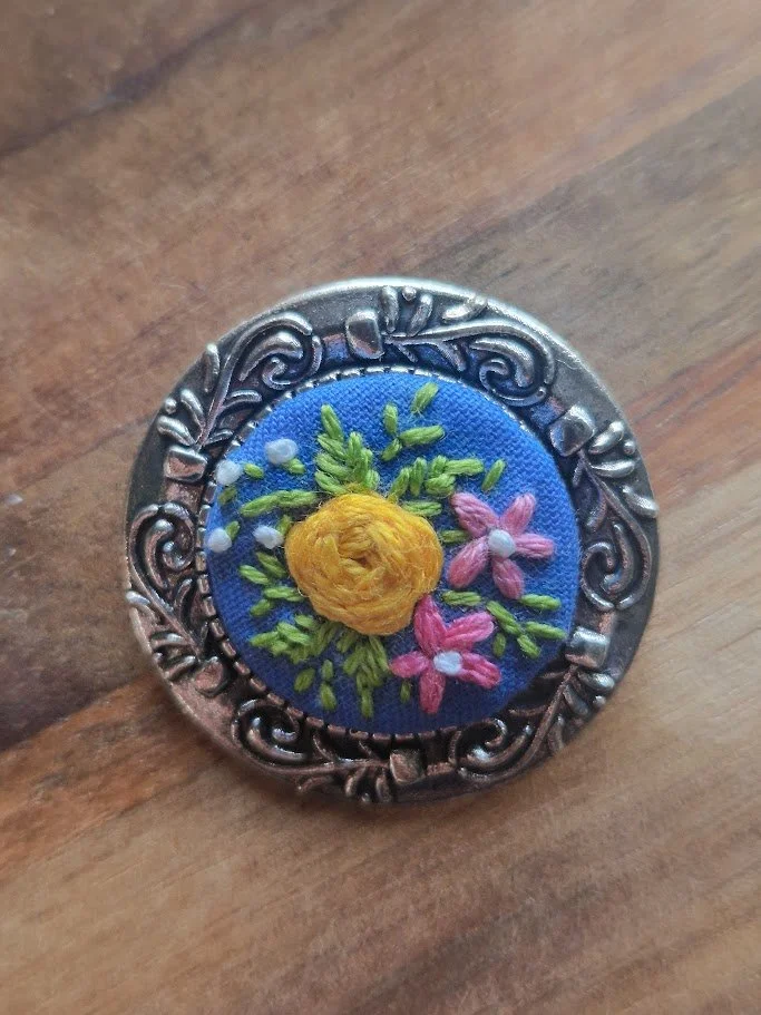 Hand-Embroidered Floral Brooch