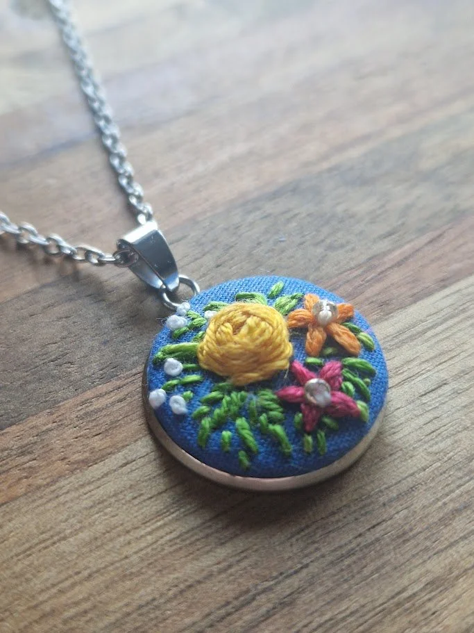 Vibrant Floral Hand-Embroidered Pendant