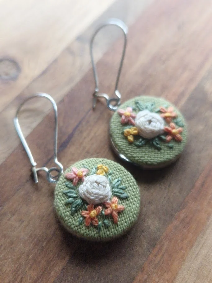 Hand Embroidered Floral Earrings