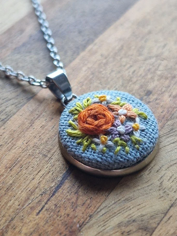 Artisanal Hand-Embroidered Floral Pendant