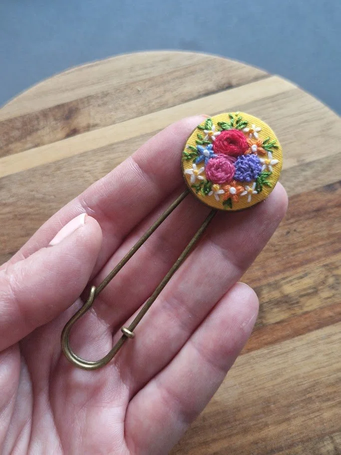 Floral Elegance Hand-Embroidered Scarf Pin