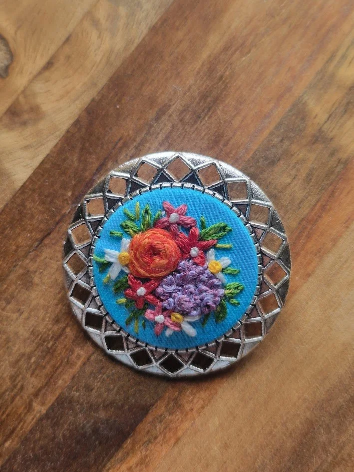 Vibrant Floral Hand-Embroidered Brooch