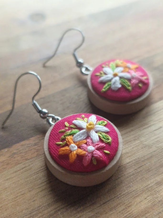 Handmade Floral Embroidered Earrings