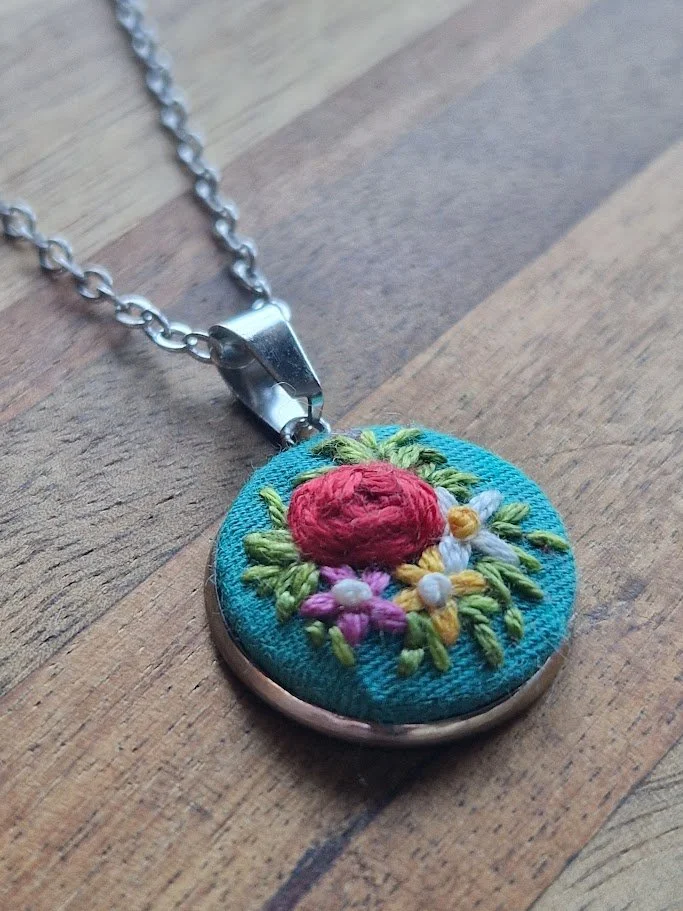 Vibrant Floral Hand-Embroidered Pendant