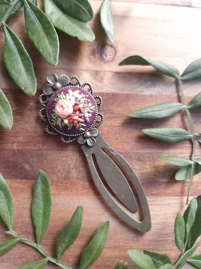 Peach and Orange Floral Metal Bookmark