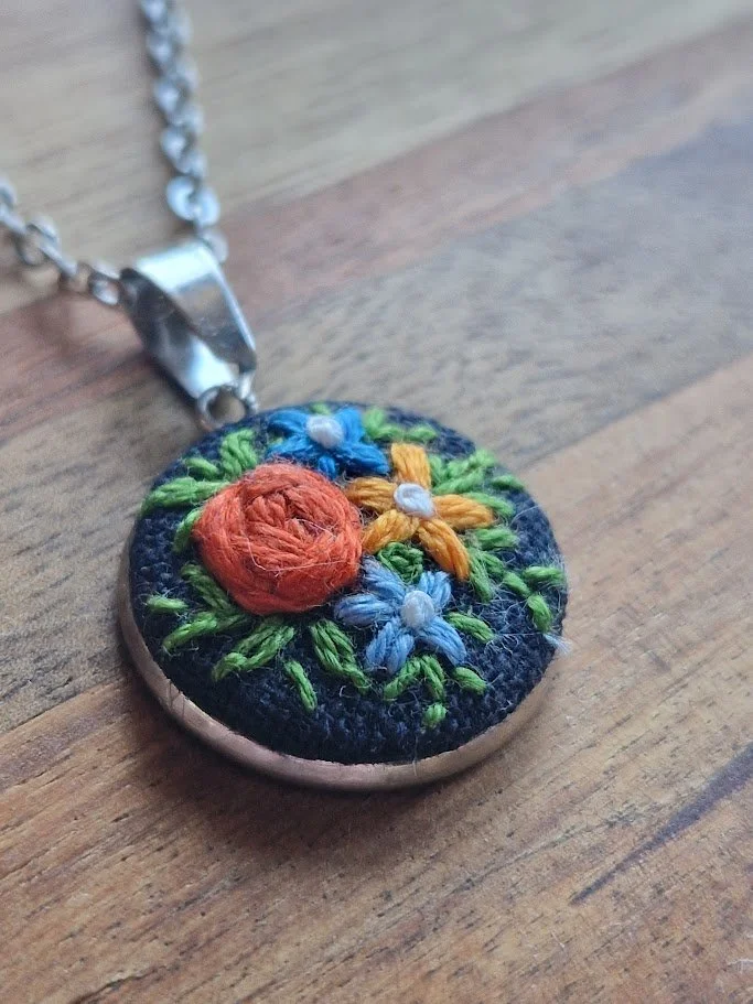Floral Harmony Hand-Embroidered Pendant