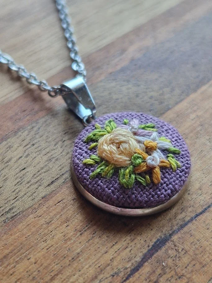 Hand Embroidered Floral Pendant Necklace