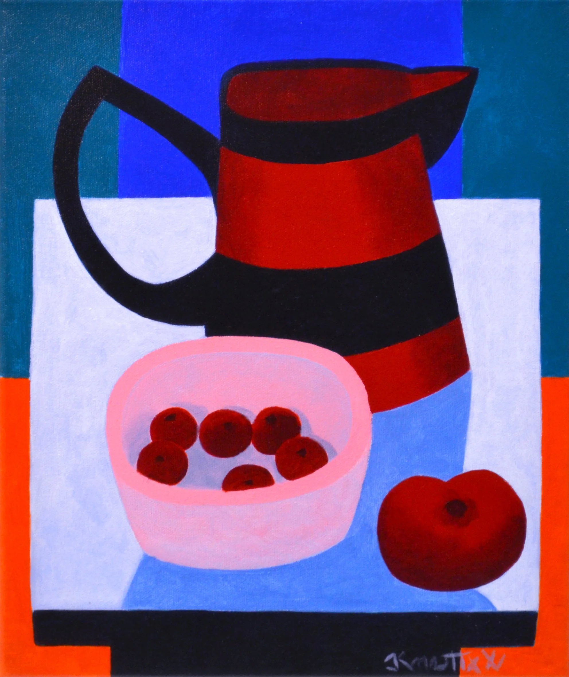 Red Jug & bowl with peaches .jpg