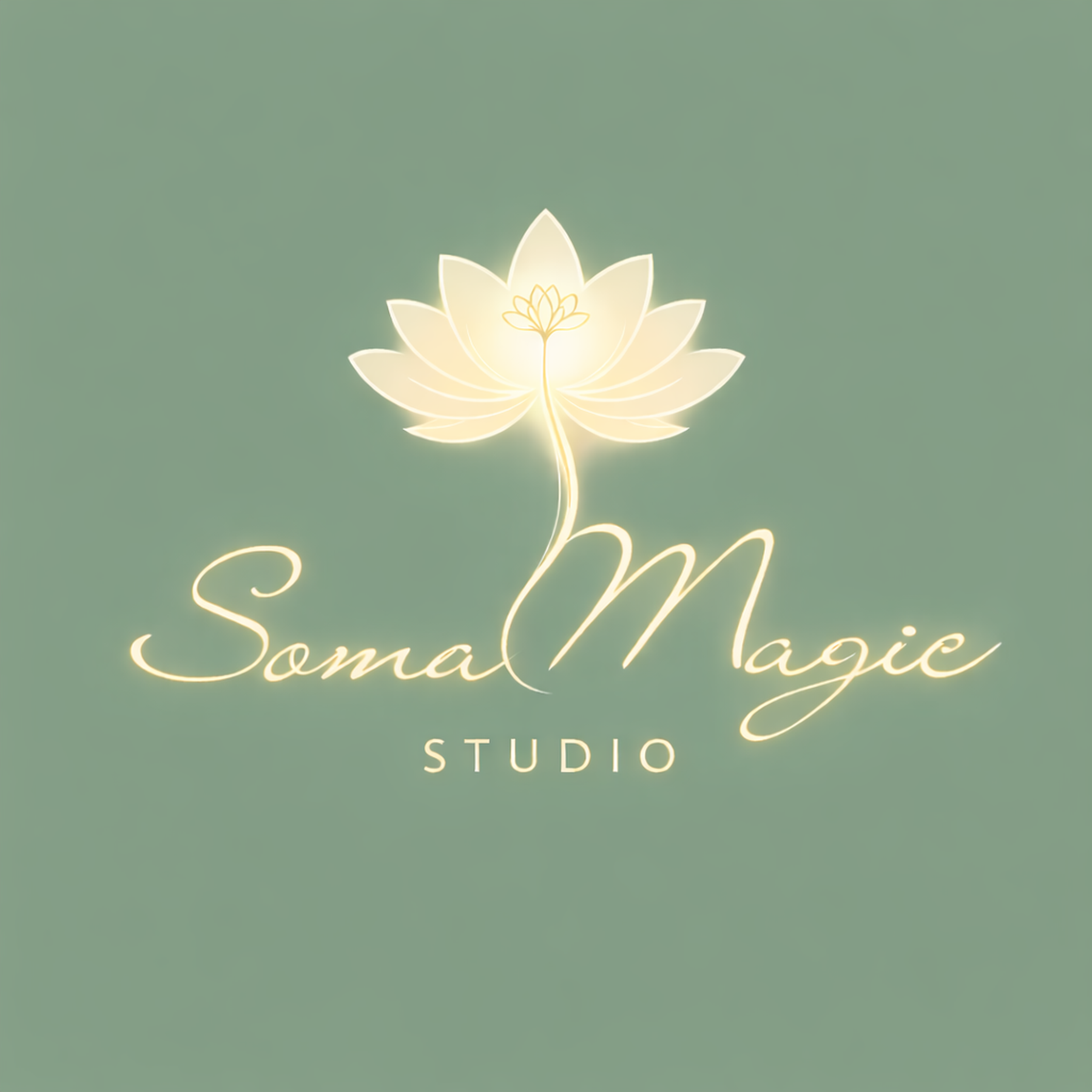 Logo for Soma Magic Studio featuring a glowing lotus flower and elegant script text.