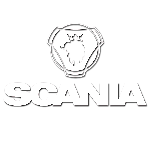 SCANIA-Logo mit Biene und Schriftzug auf schwarzem Hintergrund