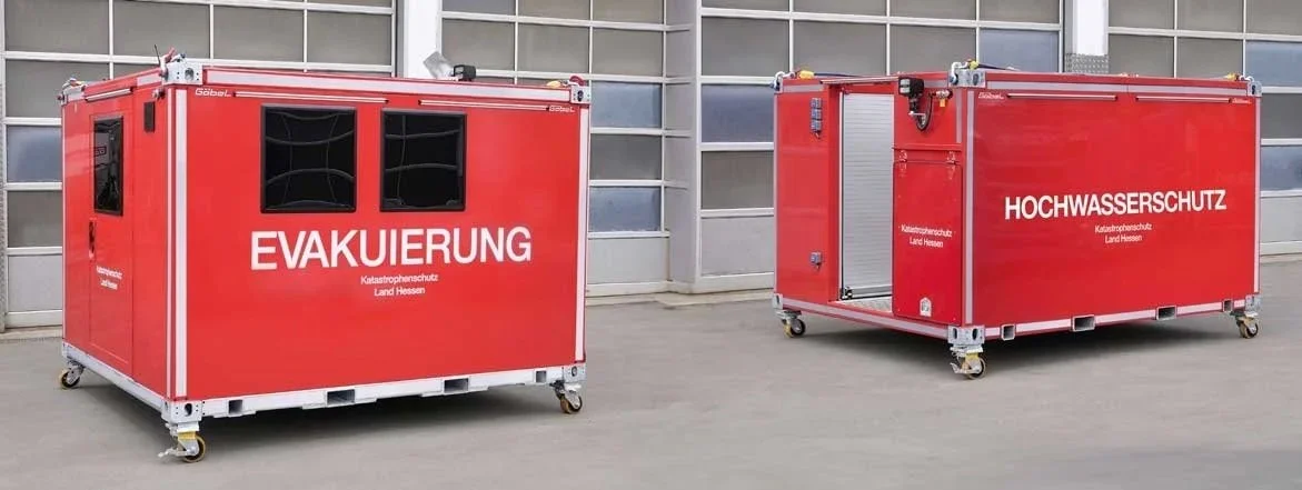 10'' Evakuierungscontainer und Hochwasserschutzcontainer für das Land Hessen aufgebaut von Göbel Fahrzeugbau 