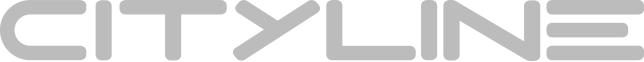 Das Bild zeigt den Schriftzug 'CITYLINE' in grauer Schrift auf transparentem Hintergrund.