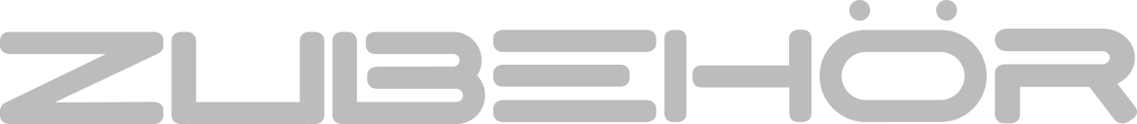 Textlogo mit dem Wort 'ZUBEHÖR' in großen, grauen Buchstaben auf schwarzem Hintergrund.