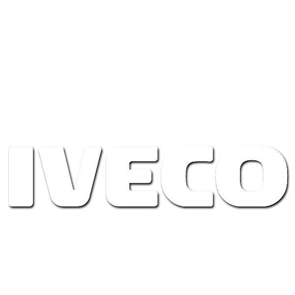 Logo des Unternehmens IVECO in weiß auf schwarzem Hintergrund.