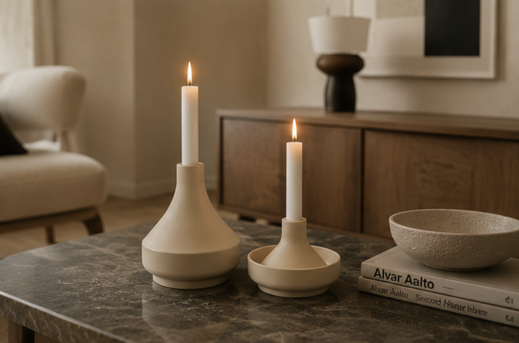 Fiamma & Fiaccola. A series of candle holders swith a clean and sculptural silhouette, created to bring warmth, texture, and character to the home.