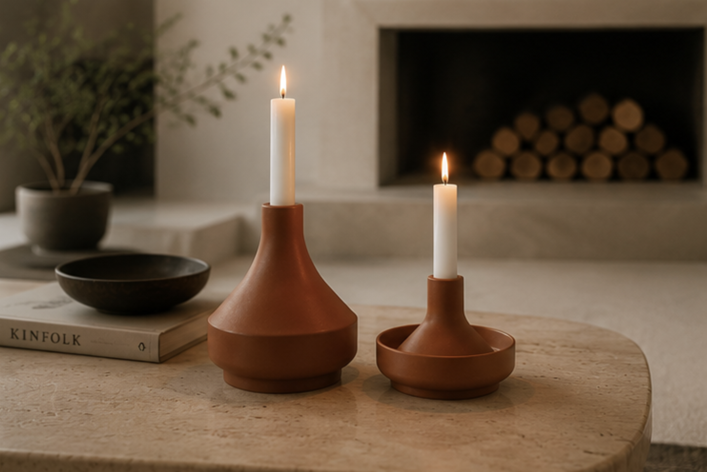 Fiamma & Fiaccola. A series of candle holders swith a clean and sculptural silhouette, created to bring warmth, texture, and character to the home.