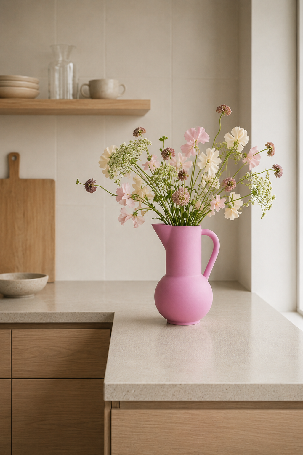 Tombolo. A contemporary reinterpretation of the classic pitcher, the Tombolo combines clean lines with a soft, sculptural silhouette.