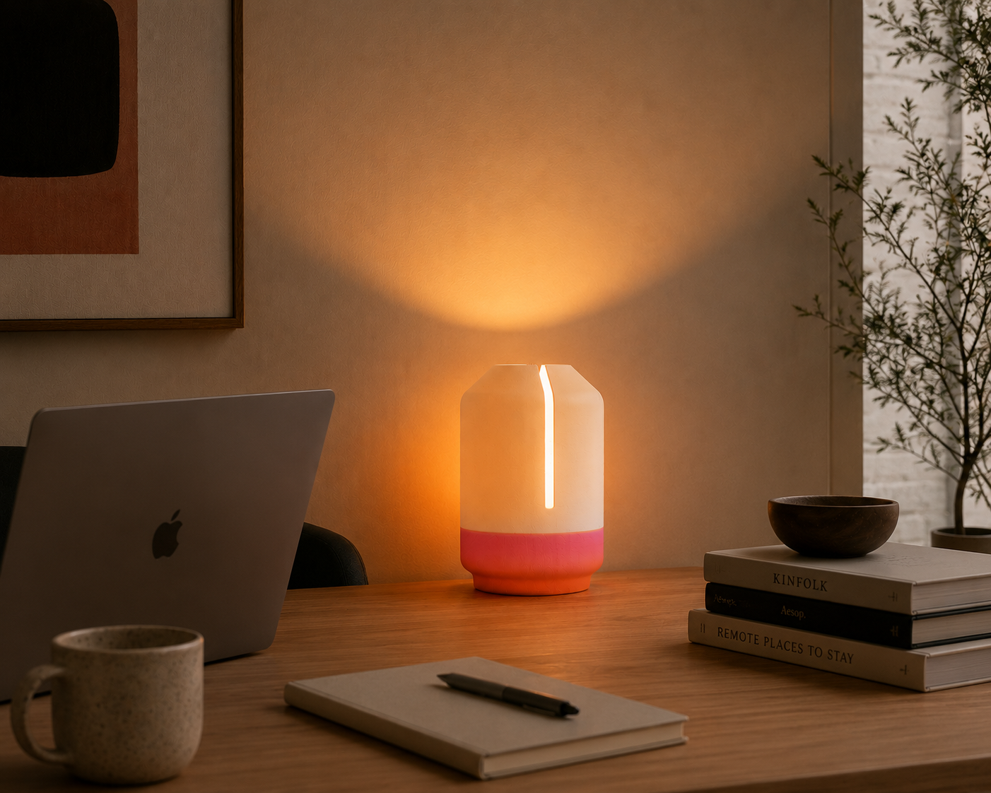 Giro. A minimalist table lamp featuring a rotating shade that allows the light output to be adjusted to different reading needs and atmospheres.