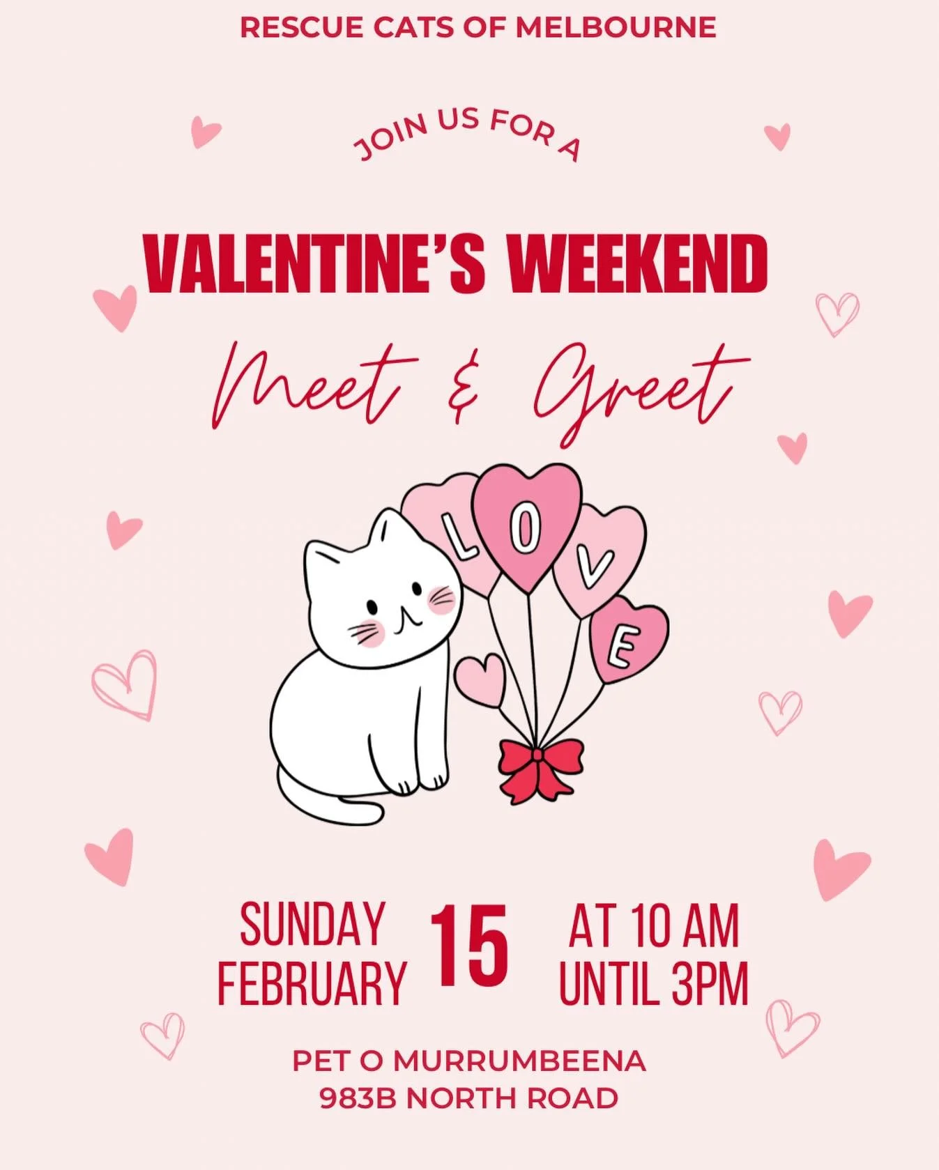 Ready to fall in love? 💘 We&rsquo;re playing matchmaker this Valentine&rsquo;s weekend! 🏹🐱

Come down to Pet O Murrumbeena and meet the most eligible bachelors and bachelorettes in Melbourne (the furry kind, of course! 🐾). Whether you&rsquo;re lo