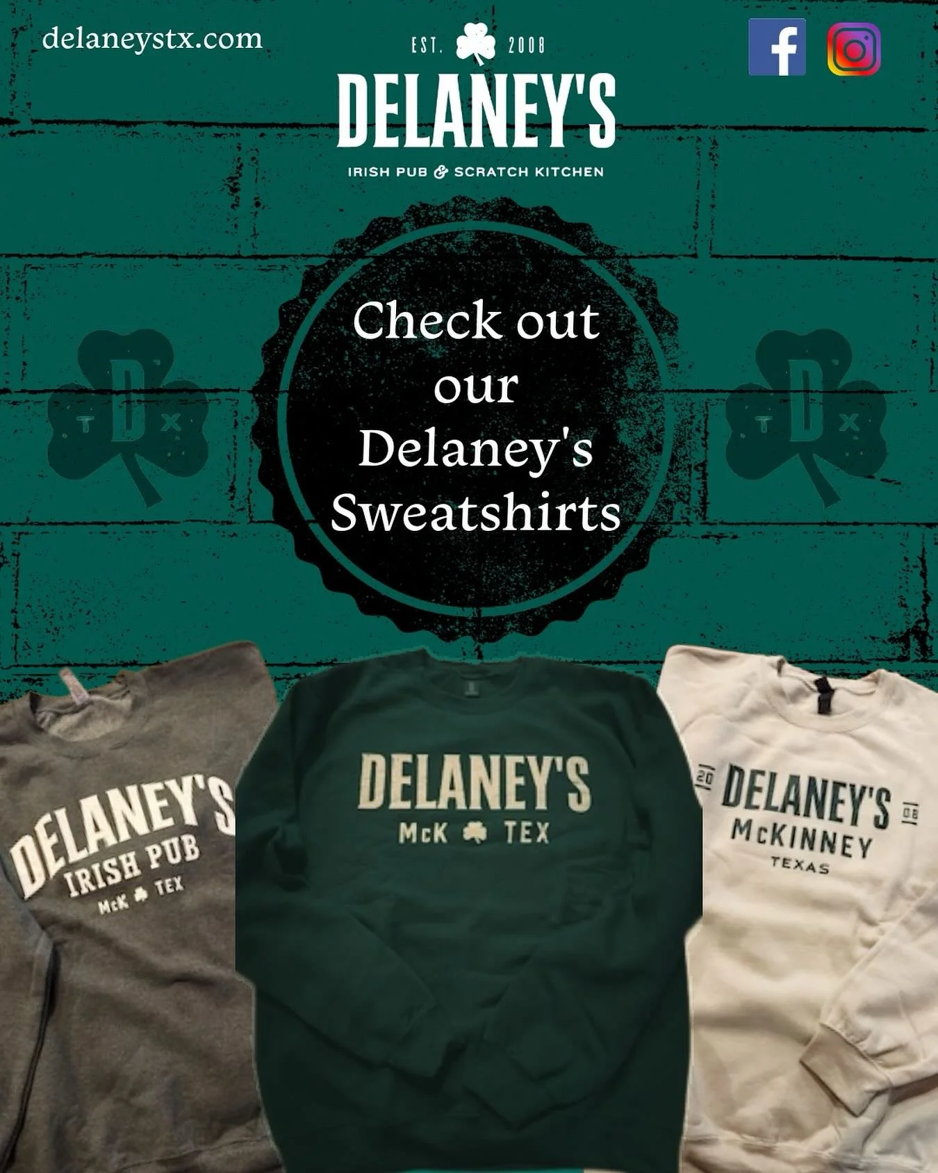 Rep the pub with one of our custom Delaney’s sweatshirts! π π