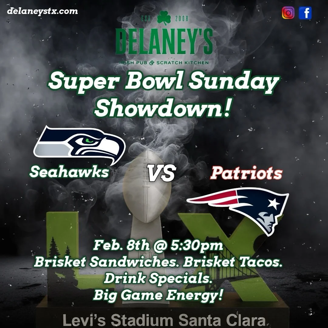 Make Delaney&rsquo;s your Super Bowl watch spot and enjoy food and drink specials all game long!
#Super Bowl #delaneysirishpub #mckinneytx #gameday #football