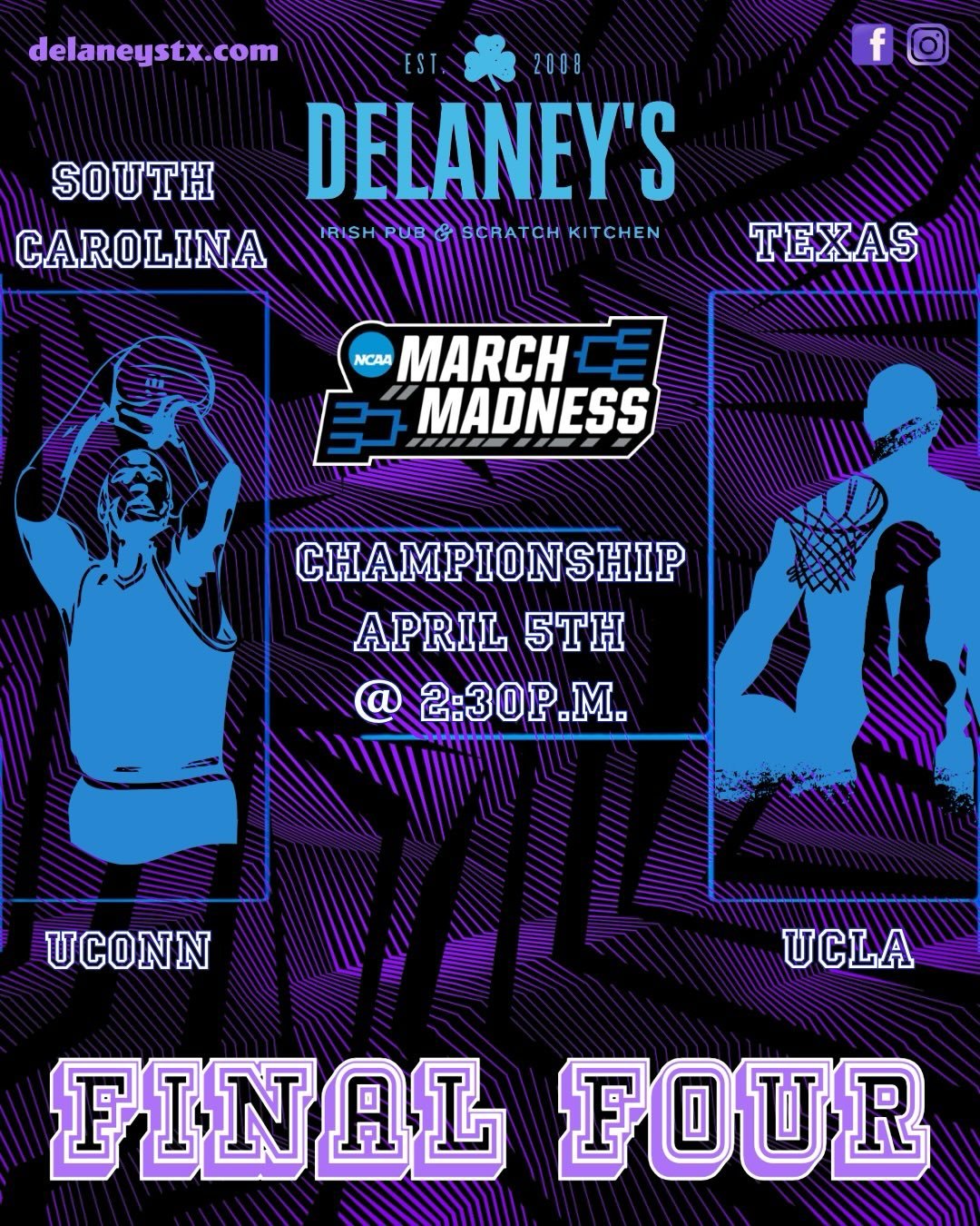 🏀 FINAL FOUR WEEKEND at Delaney&rsquo;s 🍀

The madness is HERE and we&rsquo;re pouring the perfect pint to match 🍺

🔥 $1 OFF Guinness ALL DAY🏀 Catch every Final Four moment on all screens🍀 Your home for game day vibes, cold beer, and big plays
