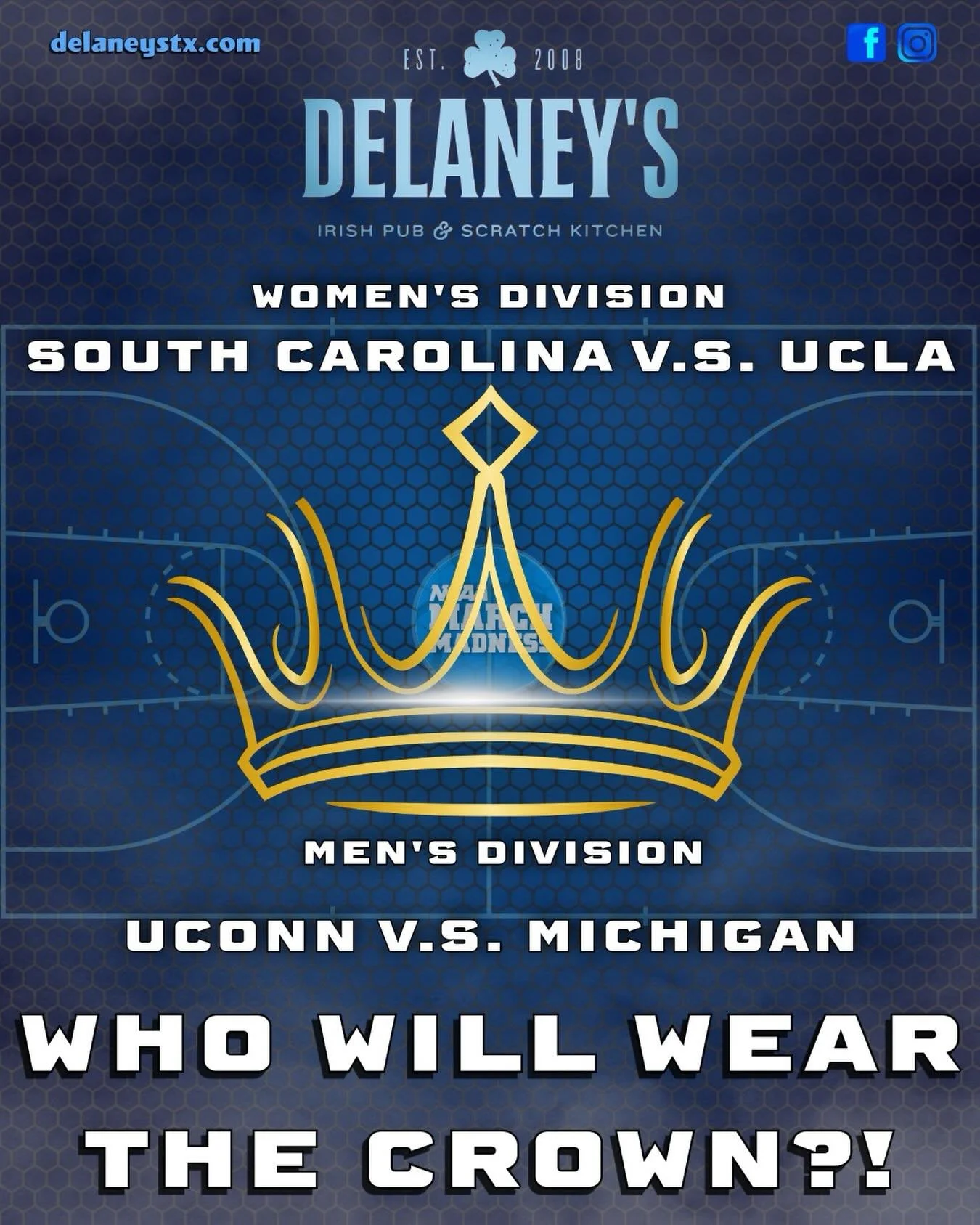 🏀 CHAMPIONSHIP WEEKEND at Delaney&rsquo;s 🏀 

The madness comes down to THIS! Grab your crew and catch every second of the action with us 🍻 

👑 Women&rsquo;s National Championship 
📅 Easter Sunday 
⏰ 2:30 PM 

🔥 Men&rsquo;s National Championshi