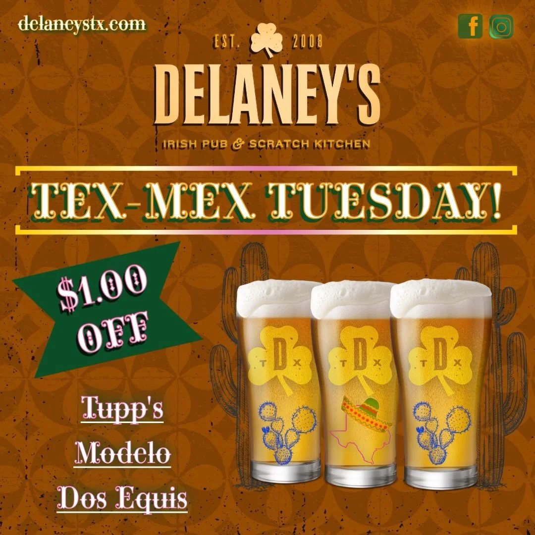 🍻 Trivia Night + Tex-Mex Tuesday at Delaney&rsquo;s! 🧠✨

Why choose a regular night when you can level it up? 😏 
Join us this Tuesday at Delaney&rsquo;s for a night full of flavor and fun!

🧠 Live Trivia &ndash; bring your smartest friends! 
🍺 $