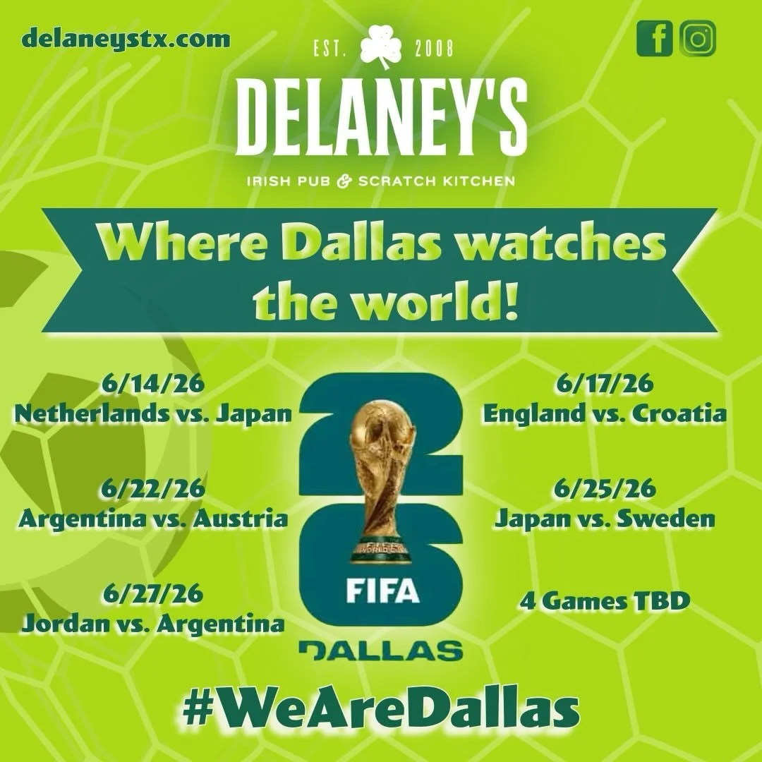 ⚽🌎 The countdown is on, Dallas! With 9 FIFA World Cup matches coming to town, soccer fever is about to take over North Texas&mdash;and there&rsquo;s no better place to catch every moment than Delaney&rsquo;s! 🍻

From the opening whistle to the fina