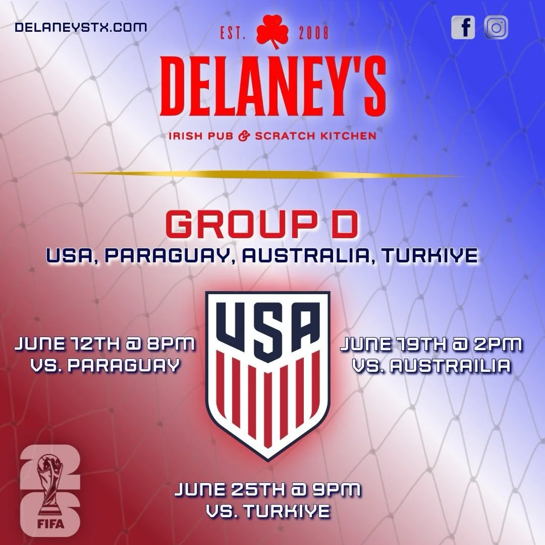 🇺🇸⚽ The countdown is on!

The FIFA World Cup is almost here, and Team USA takes the pitch on June 12! Start making your game-day plans now and join us at Delaney&rsquo;s for all the action, excitement, and unforgettable moments.

Whether you&rsquo;