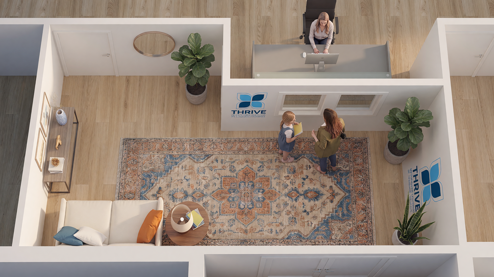 Artist rendering of the Thrive Center lobby and welcome area