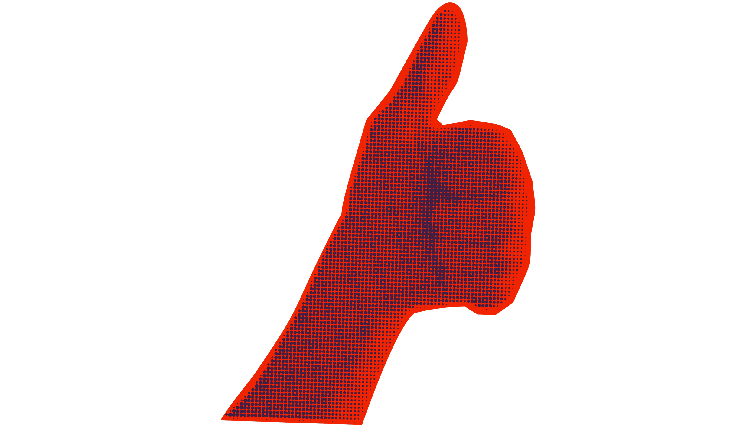 A stylized illustration of a human hand with the middle finger extended, in red with a halftone pattern on a black background.