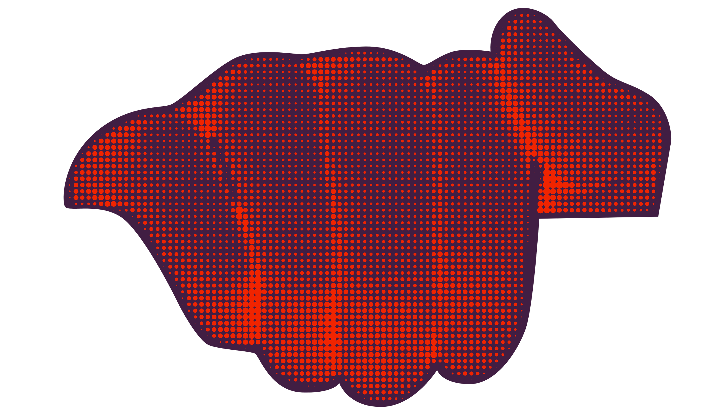 Digital illustration of a human fist with a dotted pattern, colored in red and purple against a black background.