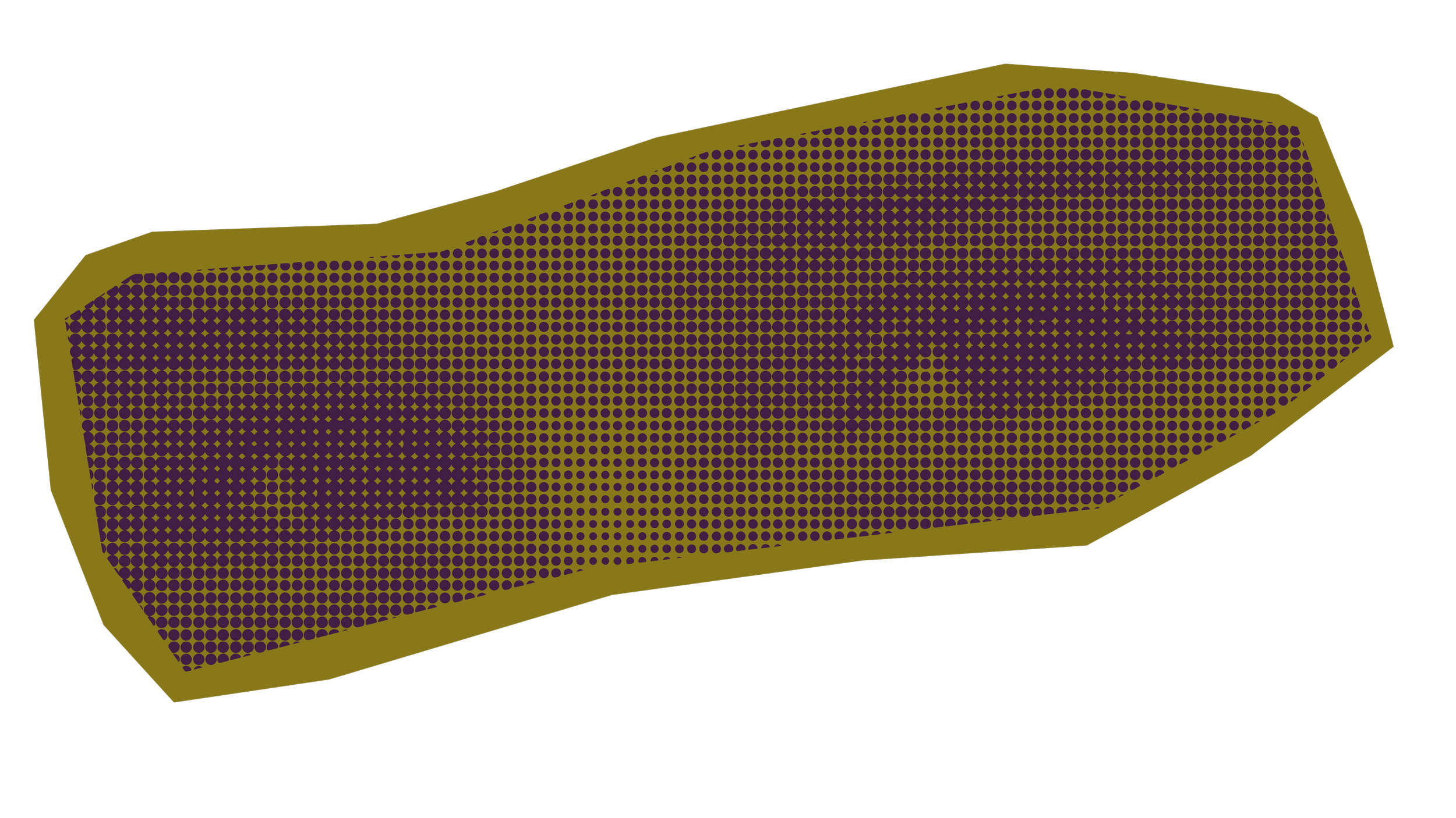 A digital illustration of a rectangular object with dotted purple surface and gold outline, set against a black background.