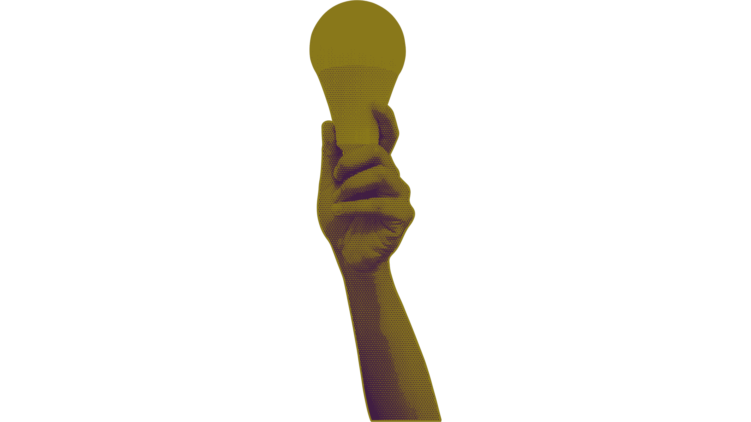 A digitally stylized illustration of a raised hand holding a lightbulb against a black background.