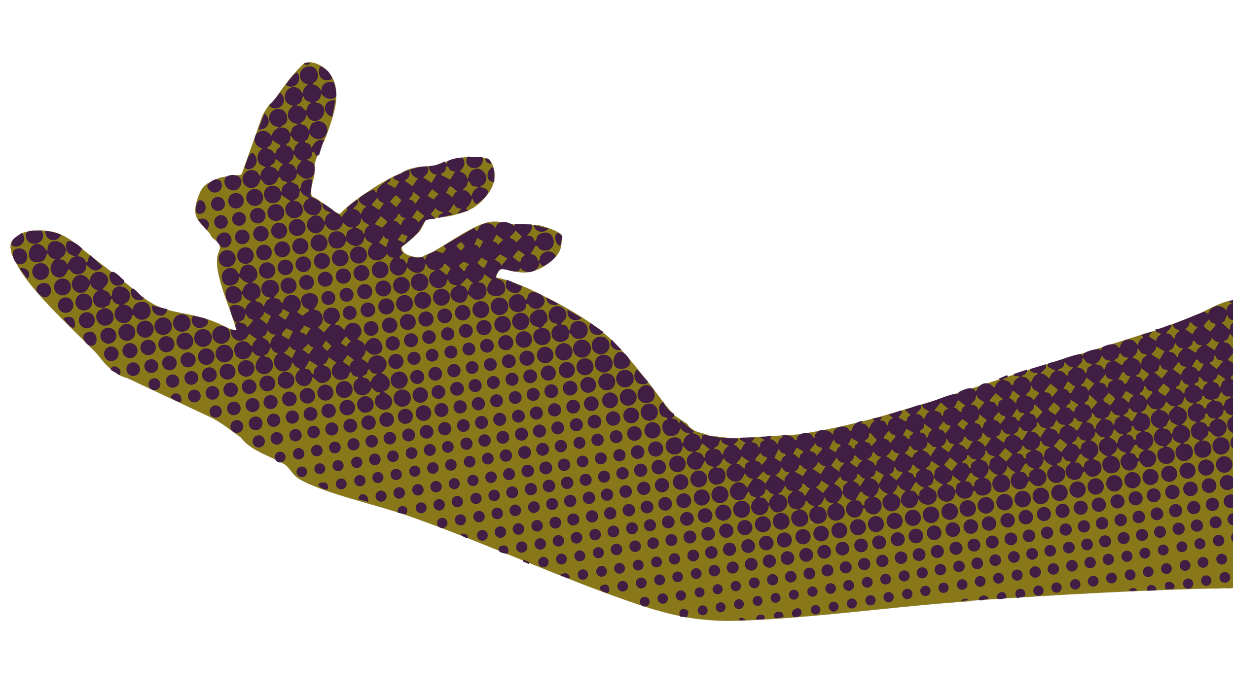 Illustration of a hand with fingers forming an okay gesture, styled with a purple and yellow dot pattern and black outlines.