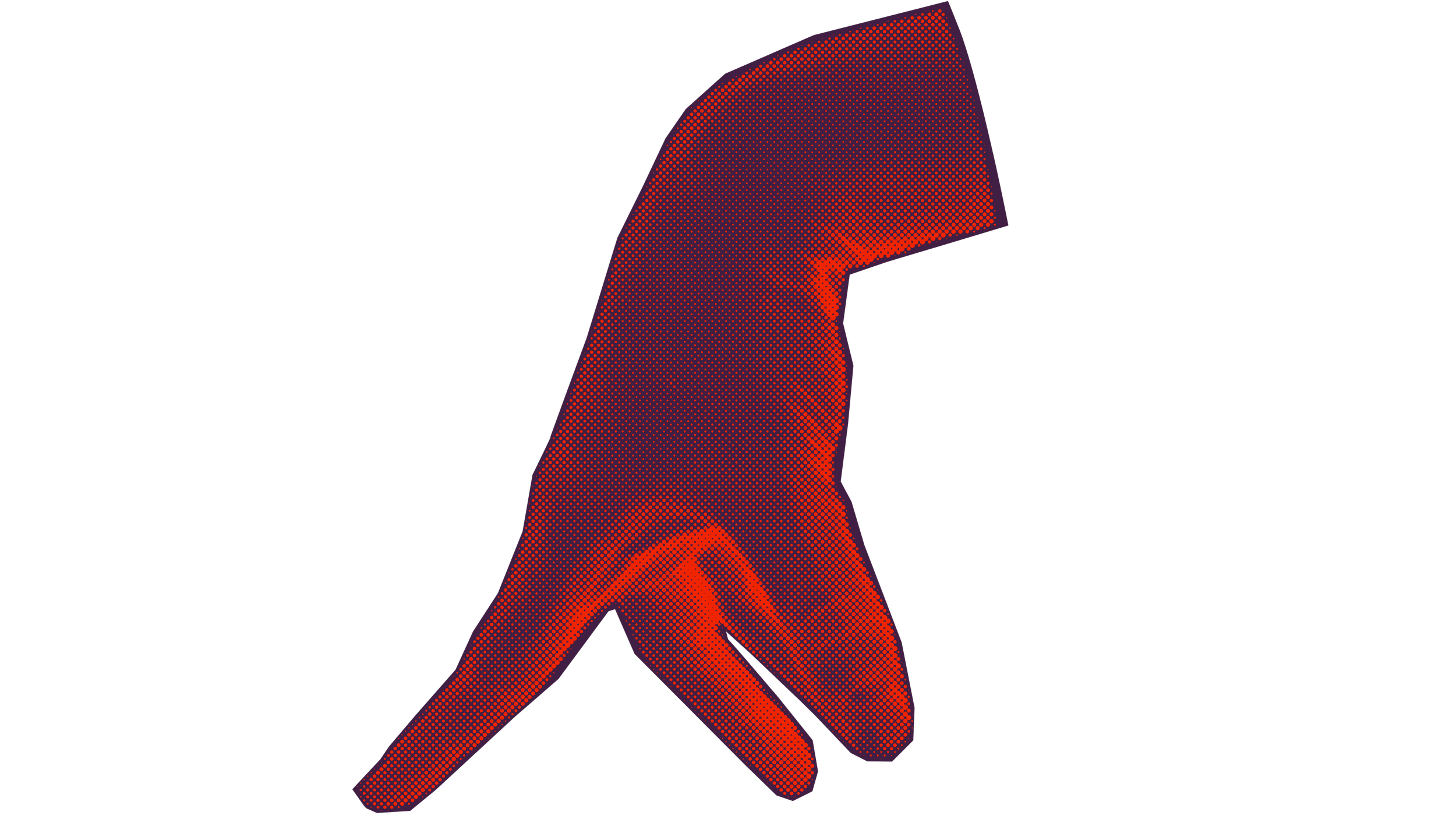 Digital illustration of a hand holding a smartphone, with a halftone effect and red and dark purple colors on a black background.