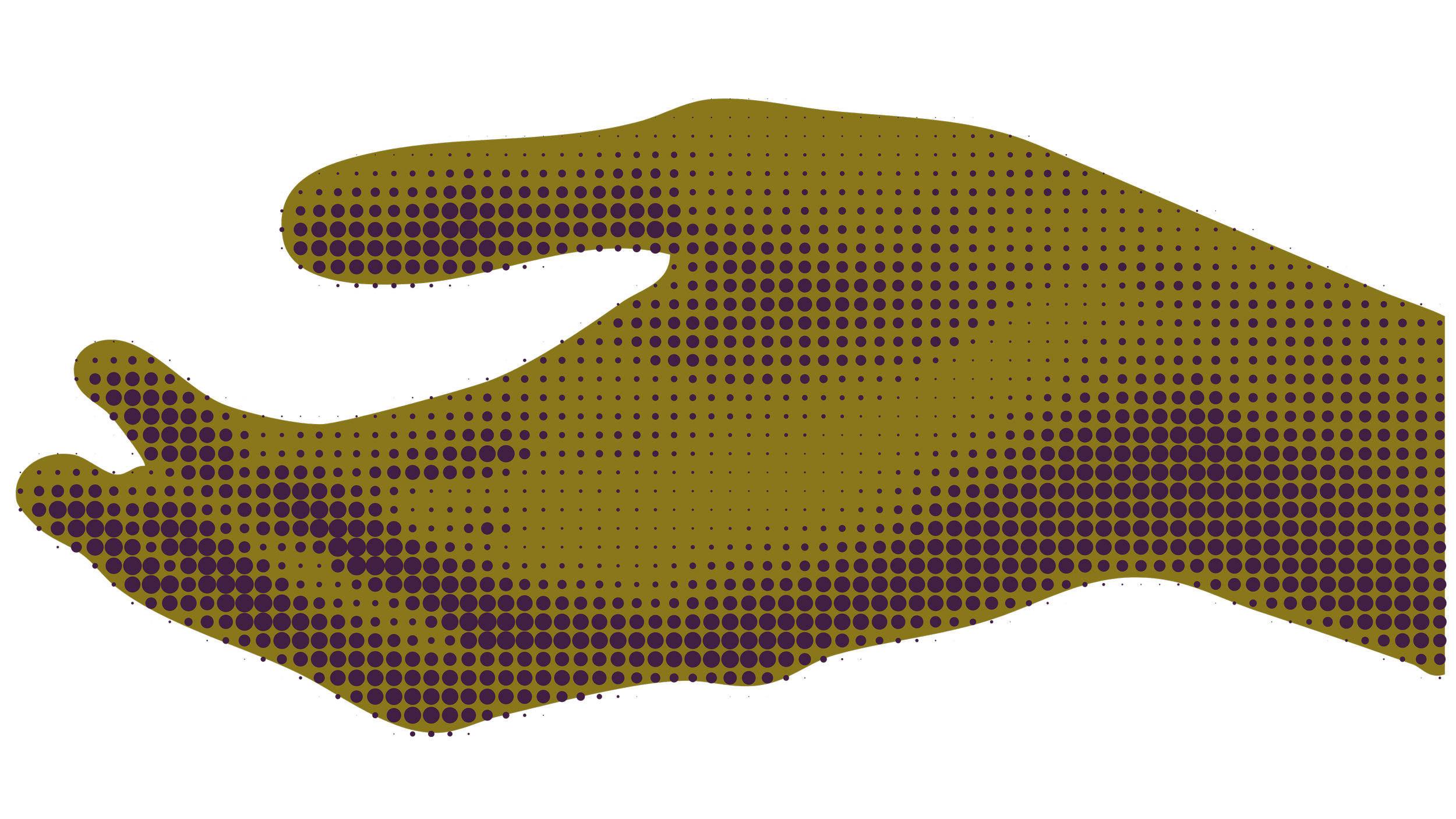Illustration of a hand with black skin tone and purple dots on a black background.